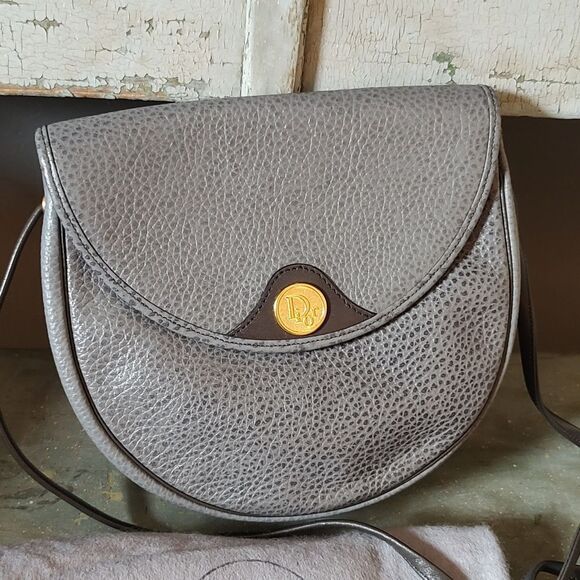 🔥2X HP🔥Christian Dior Leather Gray Pebble Pochette Bag Dior Logo Dust Bag - Picture 3 of 13